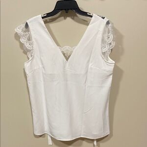 Elegant White Lace Trim Tank Top medium